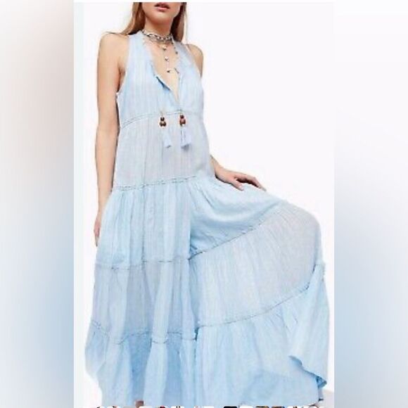 Free People Beach Bum wide leg Jumpsuit in light blue size small - Picture 2 of 11